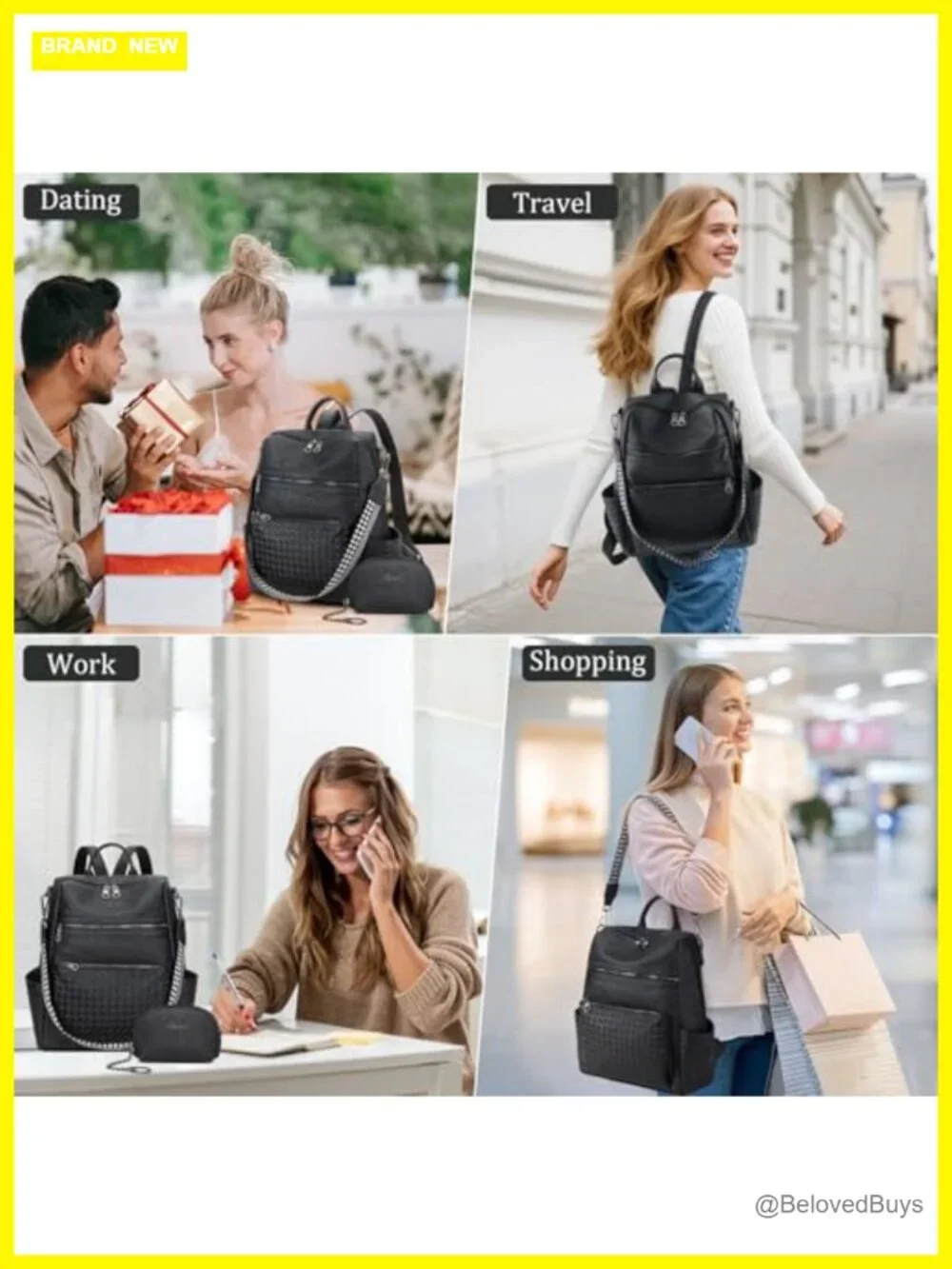 Faux Leather Backpack Purse for Women Ladies Work Travel Handbag with Wallet